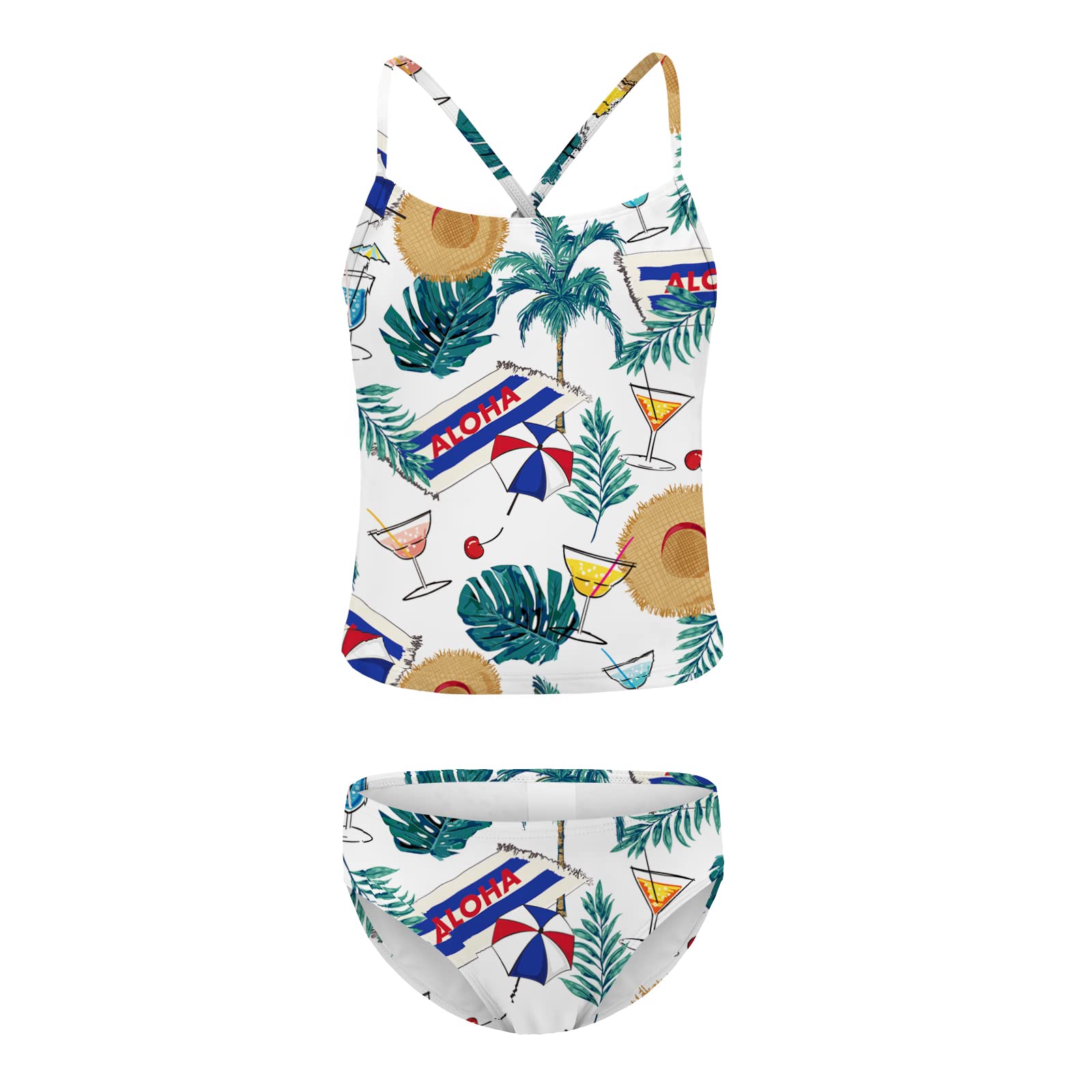 Girls Two Piece Tankini Swimsuit Hawaiian Ruffle Swimwear Bathing Suit Set