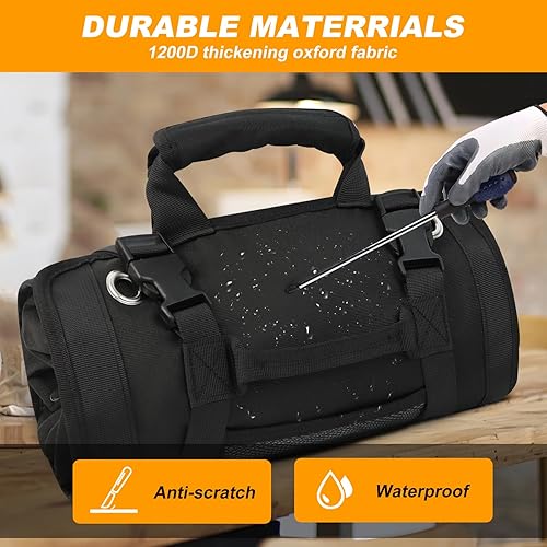 Miniatura 5 de Bolsa enrollable de herramientas, pequeña bolsa de herramientas enrollable con bolsas desmontables, organizador de bolsas de herramientas