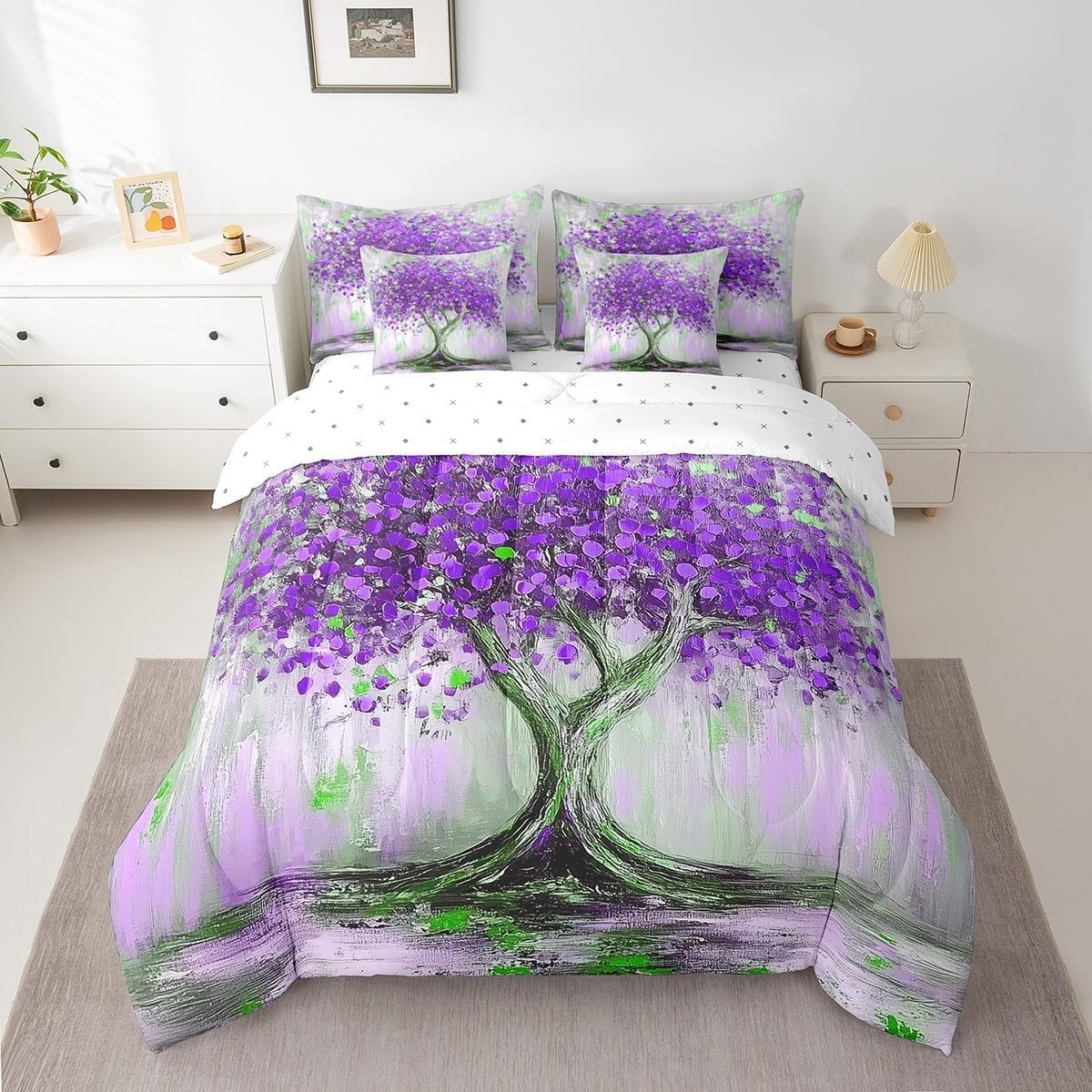 Couette 240x260 violette avec 2 taies d'oreiller pour lit 2 personnes