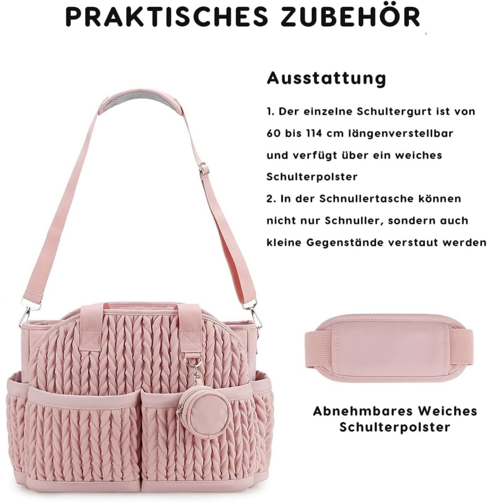 Elegante bolsa de pañales para bebé con múltiples compartimentos, bolsa de pañales de viaje impermeable, bolso portátil con correa para el hombro y compartimento para chupetes.
