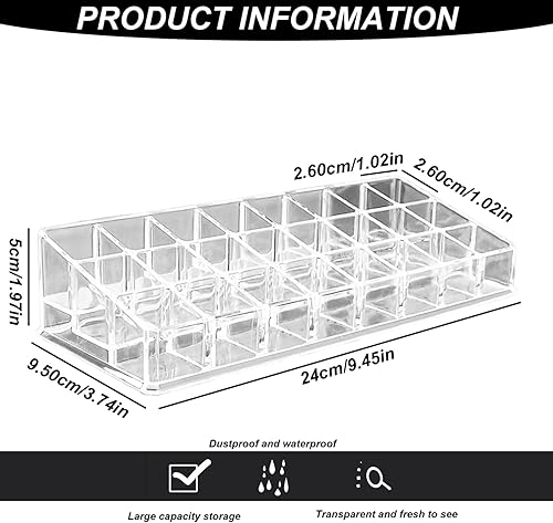 Miniatura 4 de NIDONE Organizador de lápiz labial, 24 ranuras, organizador de acrílico transparente, caja de almacenamiento de escritorio de gran capacidad para