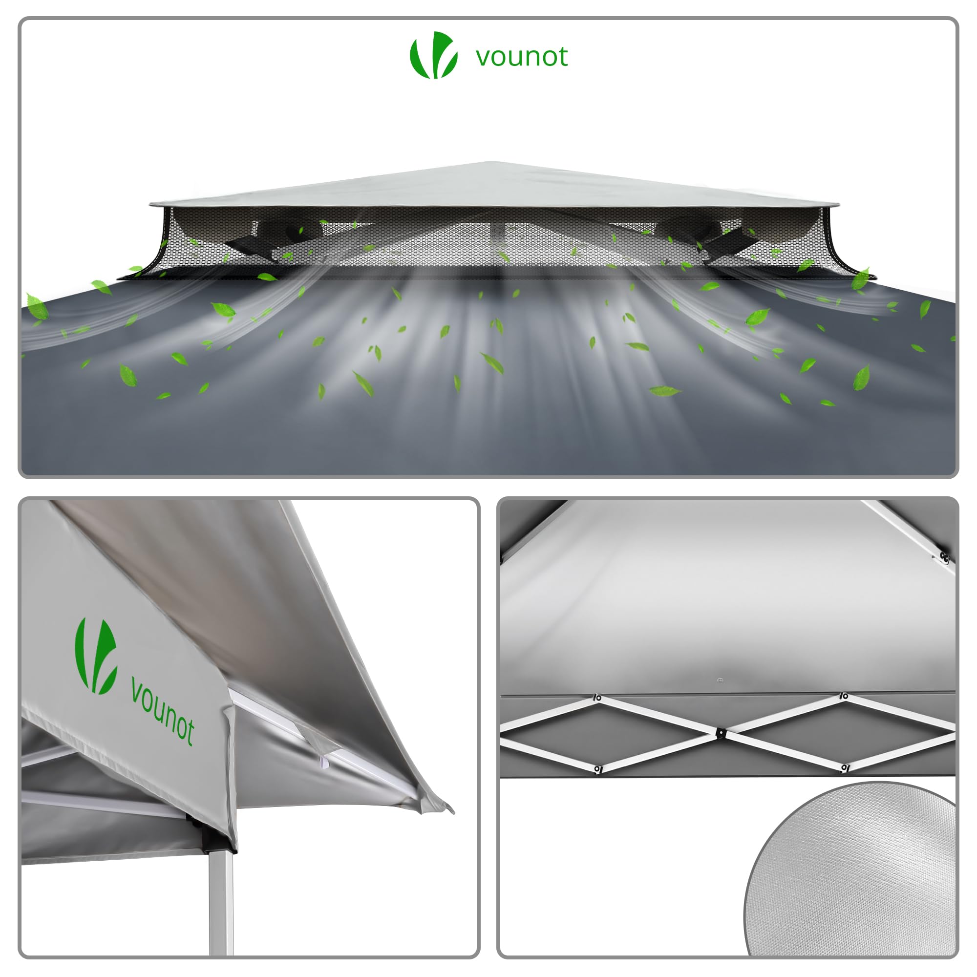Gazebo da Giardino Esterno 3.6x3.6m Pieghevole Anti-UV con Struttura in Acciaio Tetto Doppio Grigio