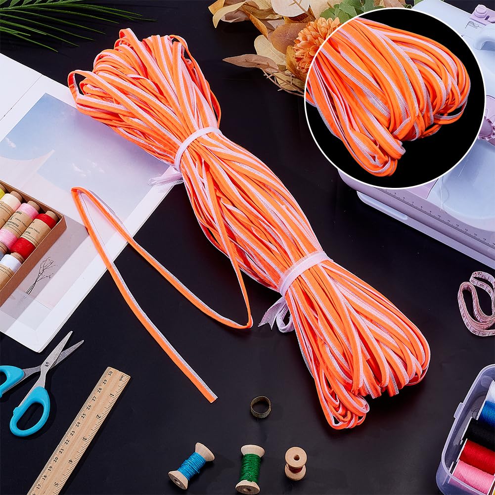 OLYCRAFT 100m Tira de Tela Reflectante Orange 8mm Cinta Reflectante de Coser Alta Visibilidad Cordón Reflectante Bolsos Zapatos Bordado Cinta para Ropa Deportiva Trabajo