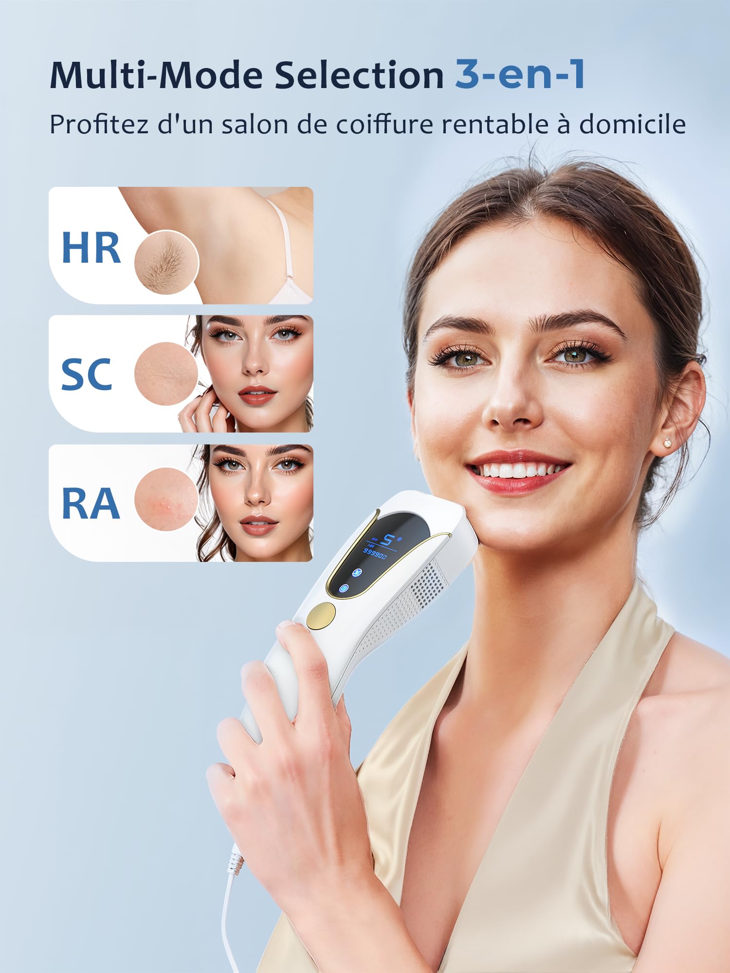 Épilateur Lumière Pulsée avec Fonction de Refroidissement, Épilateur Laser avec 999,900 Flashs, 9 Niveaux d'Énergie, Épilation IPL pour Visage, Aisselles, Jambes et Bikini - Hommes et Femmes, Blanc