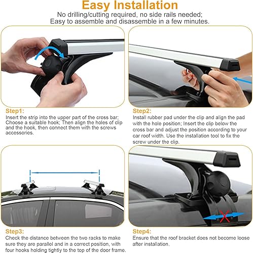 Miniatura 4 de Barras transversales universales para techo, barras transversales de aluminio de 48 pulgadas para vehículos sin rieles laterales, portaequipajes de