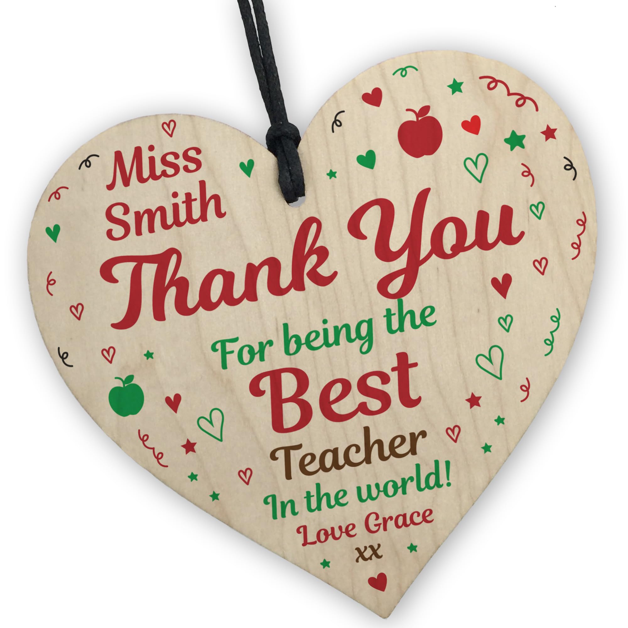 Red Ocean BEST TEACHER GIFT Personalised Wood Heart Thank You Gift For Teacher Nursery Teacher Keepsake