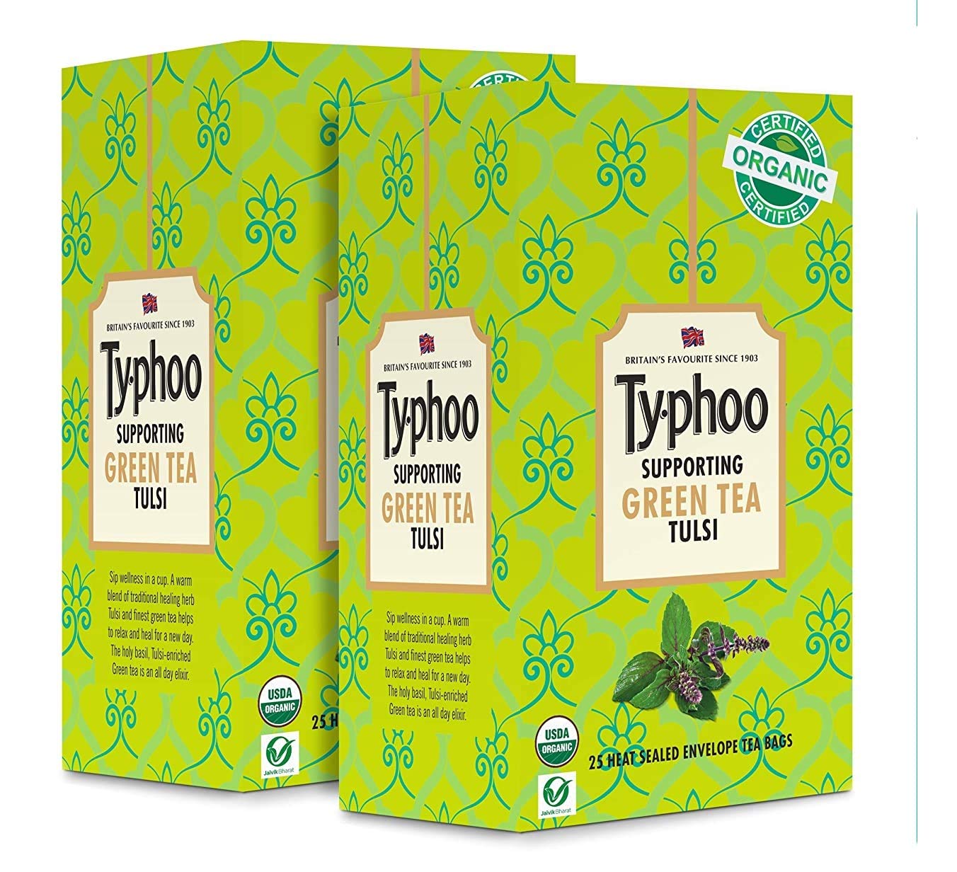 Typhoo Organic Supporting Green Tea Tulsi (25 Tea Bags) (Pack of 2) (B07TTJ9ZNL) Amazon Price History, Amazon Price Tracker