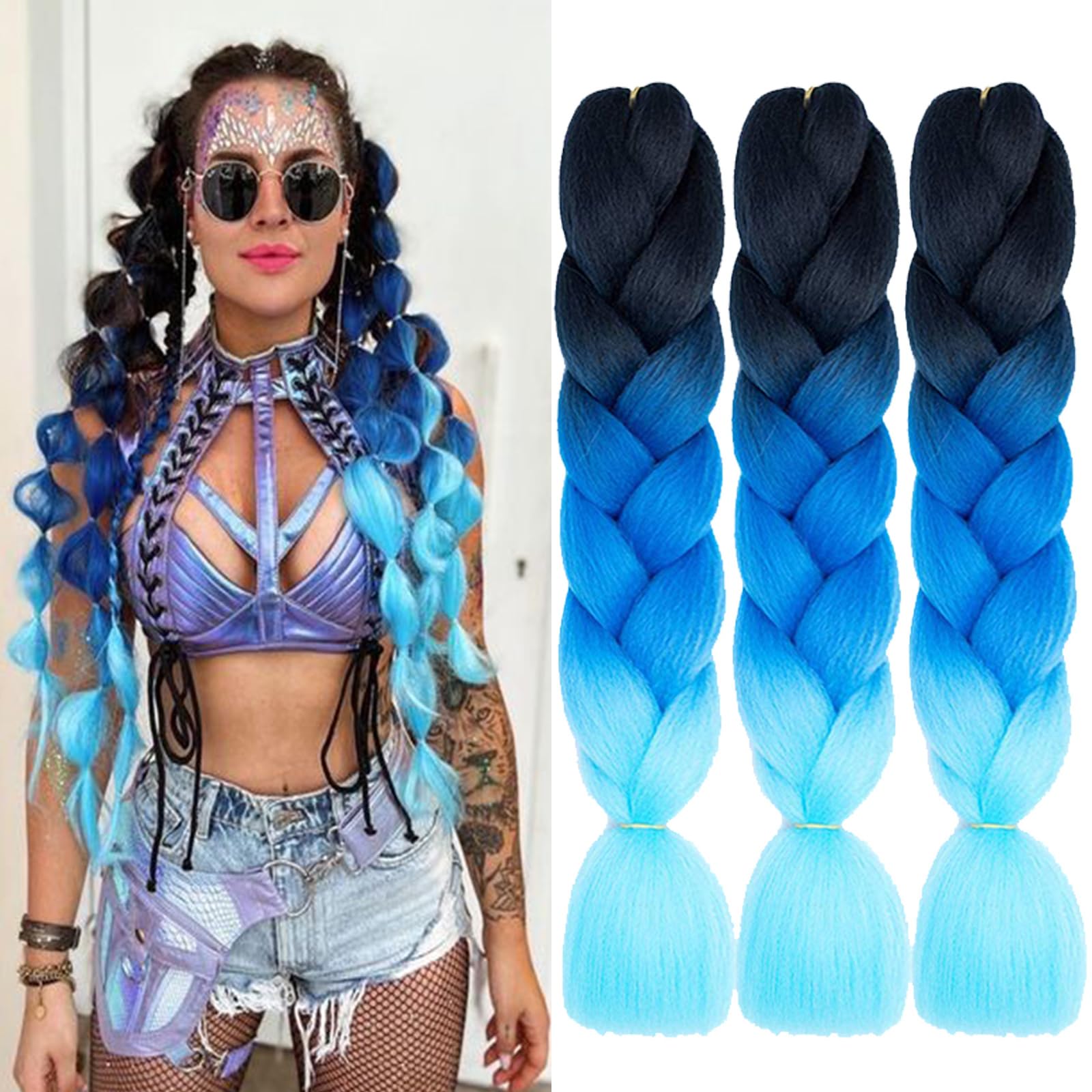 5 packs of Black blue pink ombré braiding hair NWT Pink Ombre Braiding Hair Extensions 3Pcs Jumbo Braiding Hair  main image 2