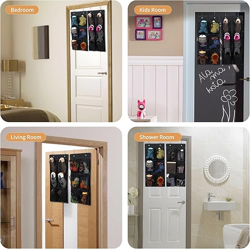 Miniatura 5 de Organizador de zapatos sobre la puertapared, paquete de 2, estrecho, zapatero colgante para armario, baño, caravana, despensa, campamento, negro