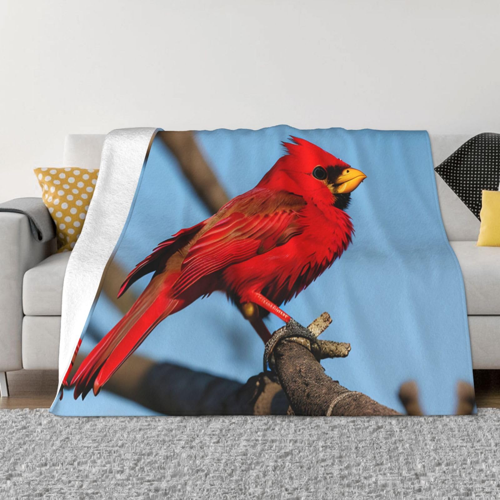 Plaid oiseau rouge pour canapé et lit en flanelle douillette