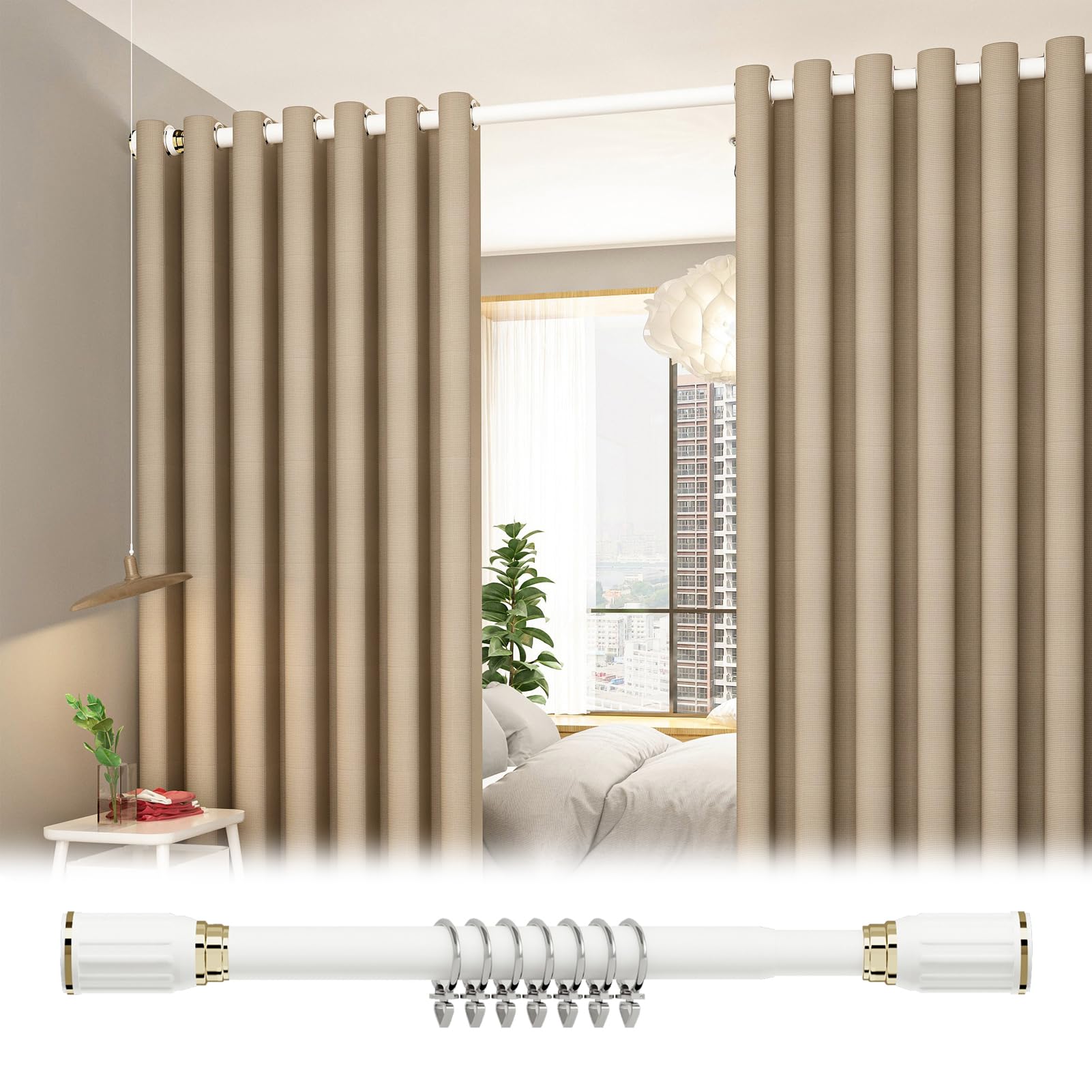 Barra de Cortina Sin Agujeros, Barra Ducha Extensible, Barra Telescópica Blanco 360-450cm/141.7-177.2in Barra Cortina Sin Taladrar Barra de Cortina de Ducha Barra Tensora Diámetro 33mm