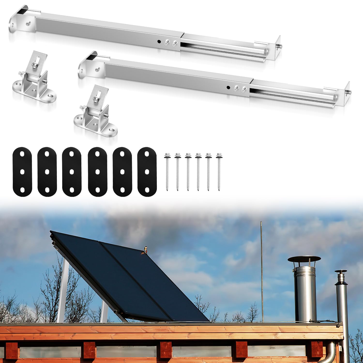 Eulenke Lot de 4 paires de supports de panneau solaire, pour centrale de balcon, toit plat, angle réglable de 0 à 60 °, support pour panneau solaire, PV, photovoltaïque, fixation de panneau solaire