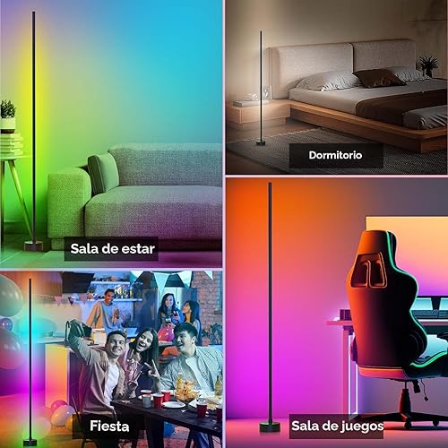 Miniatura 7 de Lámpara de pie de esquina - Lámpara de esquina LED RGB inteligente con aplicación y control remoto, 16 millones de colores y más de 68 escenas,