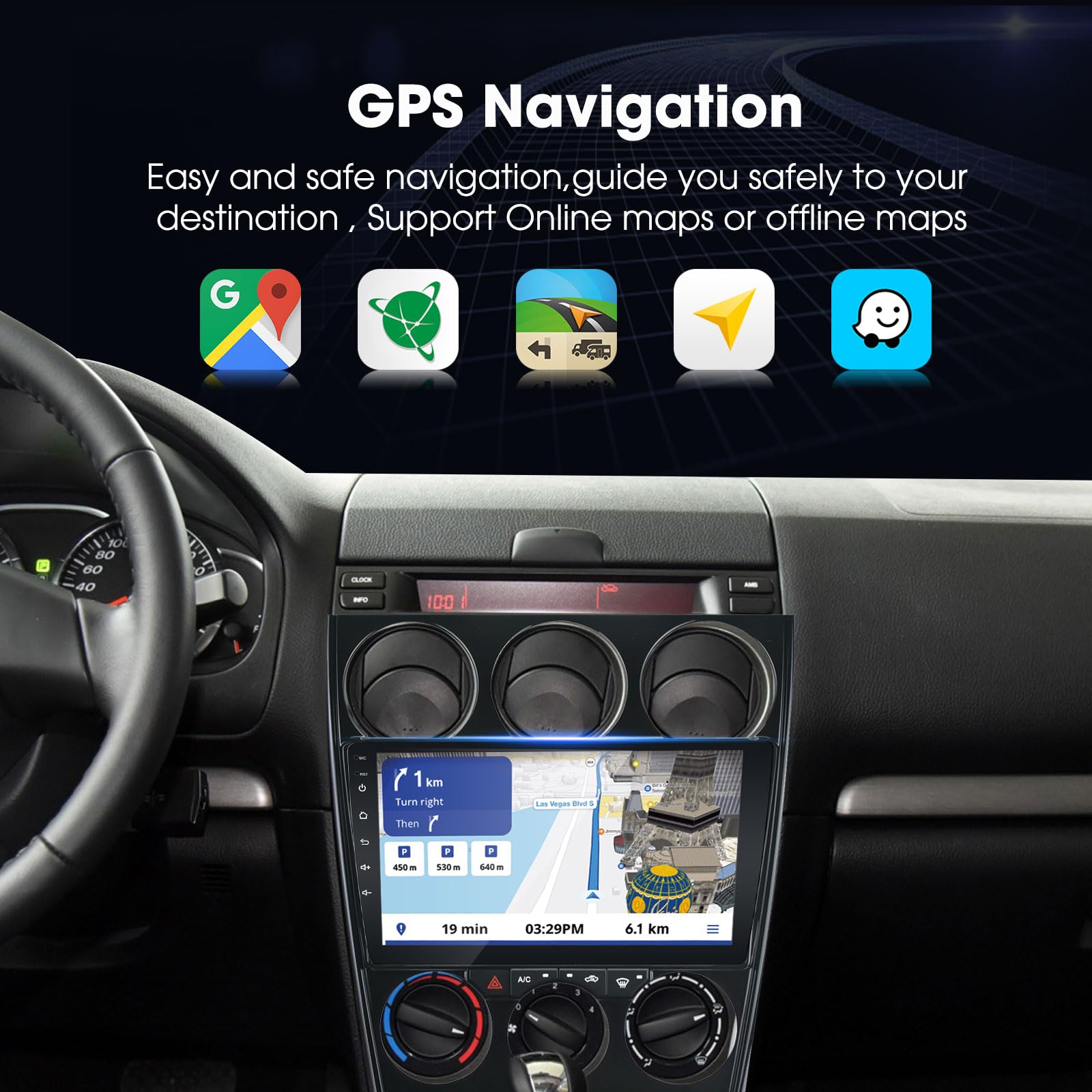 EZoneTronics Android 13 Radio Coche para Mazda 6 Atenza 2002-2008 con Wireless Carplay Android Auto 2 DIN 9 Pulgadas Pantalla táctil GPS navegación SWC Bluetooth USB WiFi FM/RDS Radio Player 2G +32G