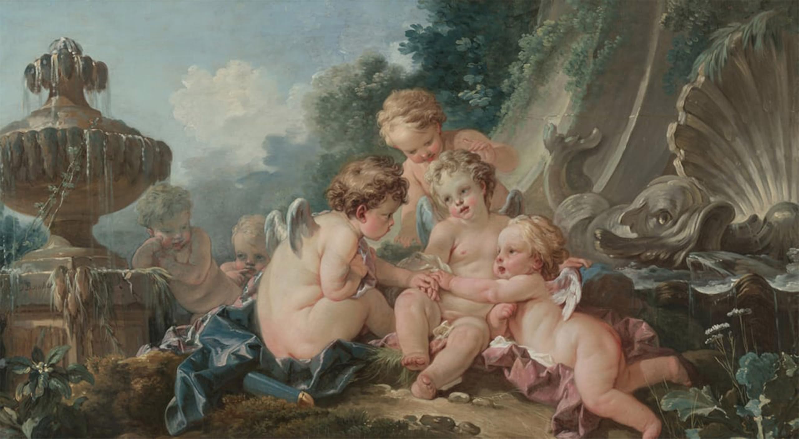 POSTERIIk Vintage Print Pop Art Landscape Artwork Cupids in Conspiracy by François Boucher Art Prints for Office Home Decor 60x90cm