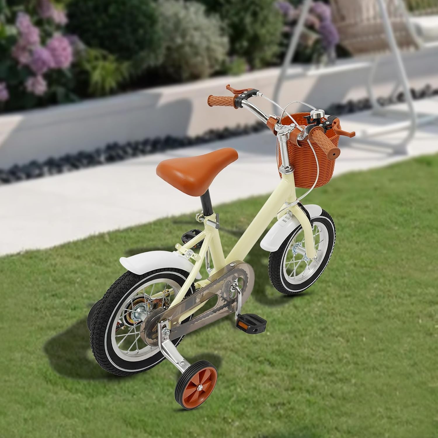 MccoMMon Bicicleta infantil de 12 pulgadas, bicicleta 2 en 1, pedal de aprendizaje para niños a partir de 2 – 4 años, altura ajustable, bicicleta infantil con ruedas estabilizadoras y cesta