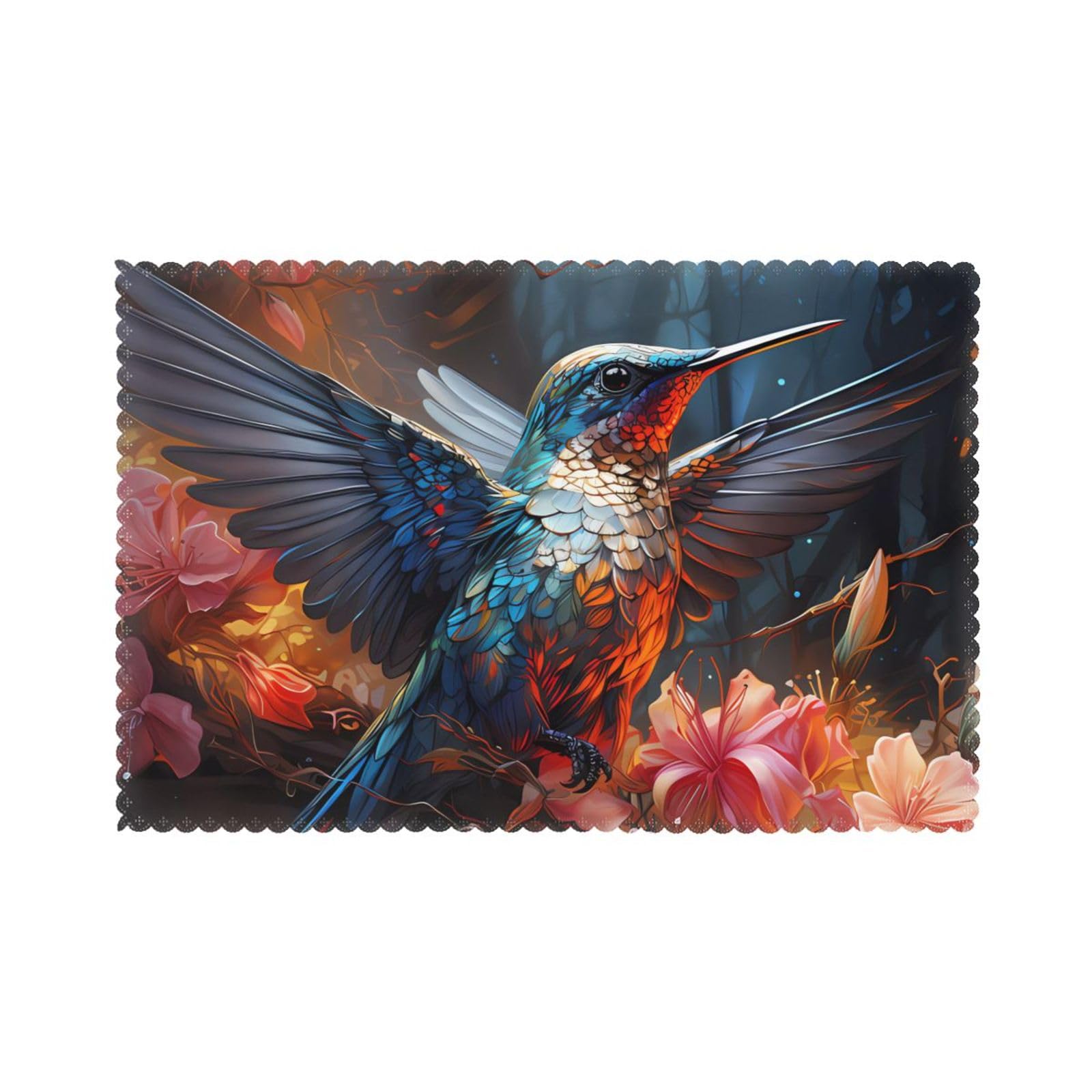 Hummingbird Placemat set of 6, oil-proof and insulated dining table placemats, washable and wipeable.
