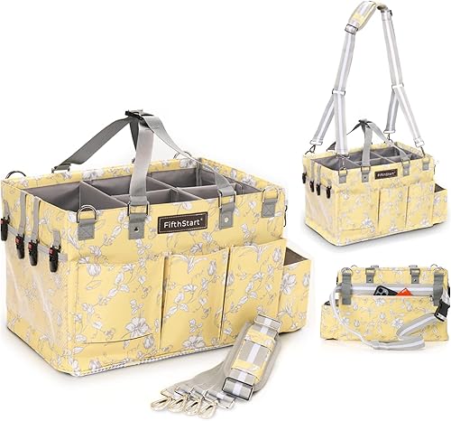 FifthStart Organizador de limpieza multiusos con cintura, correa para el hombro, base de malla y 9 bolsillos, organizador de pañales fácil de