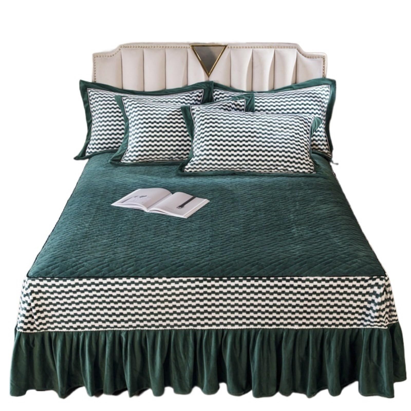 Winter Thicken Warm Coral Fleece Quilted Bed Skirt King Queen Size Bedspread Soft Cover Not Including Pillowcase(Color2,1pc skirt 180x220cm)