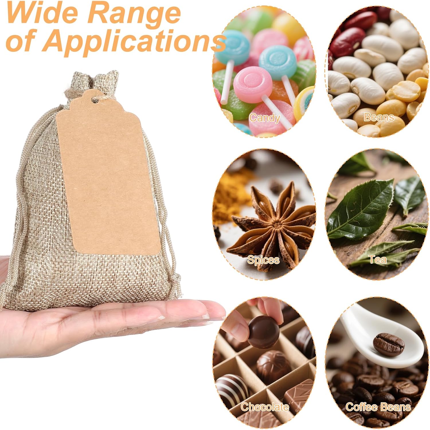 IANFAN 100 Pcs Burlap Gift Bags With Drawstring & 100 Brown Paper Gift Tags image 4