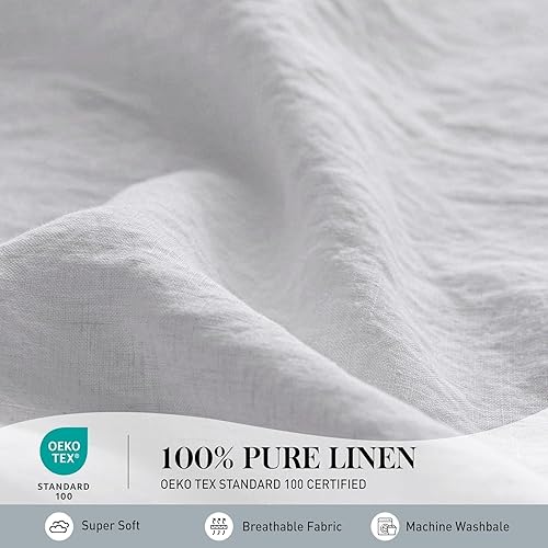 Miniatura 3 de Simple&Opulence - Juego de funda de edredón hecha al 100% de lino, lino francés lavado, 3 unidades, ropa de cama unicolor, estilo básico, funda de