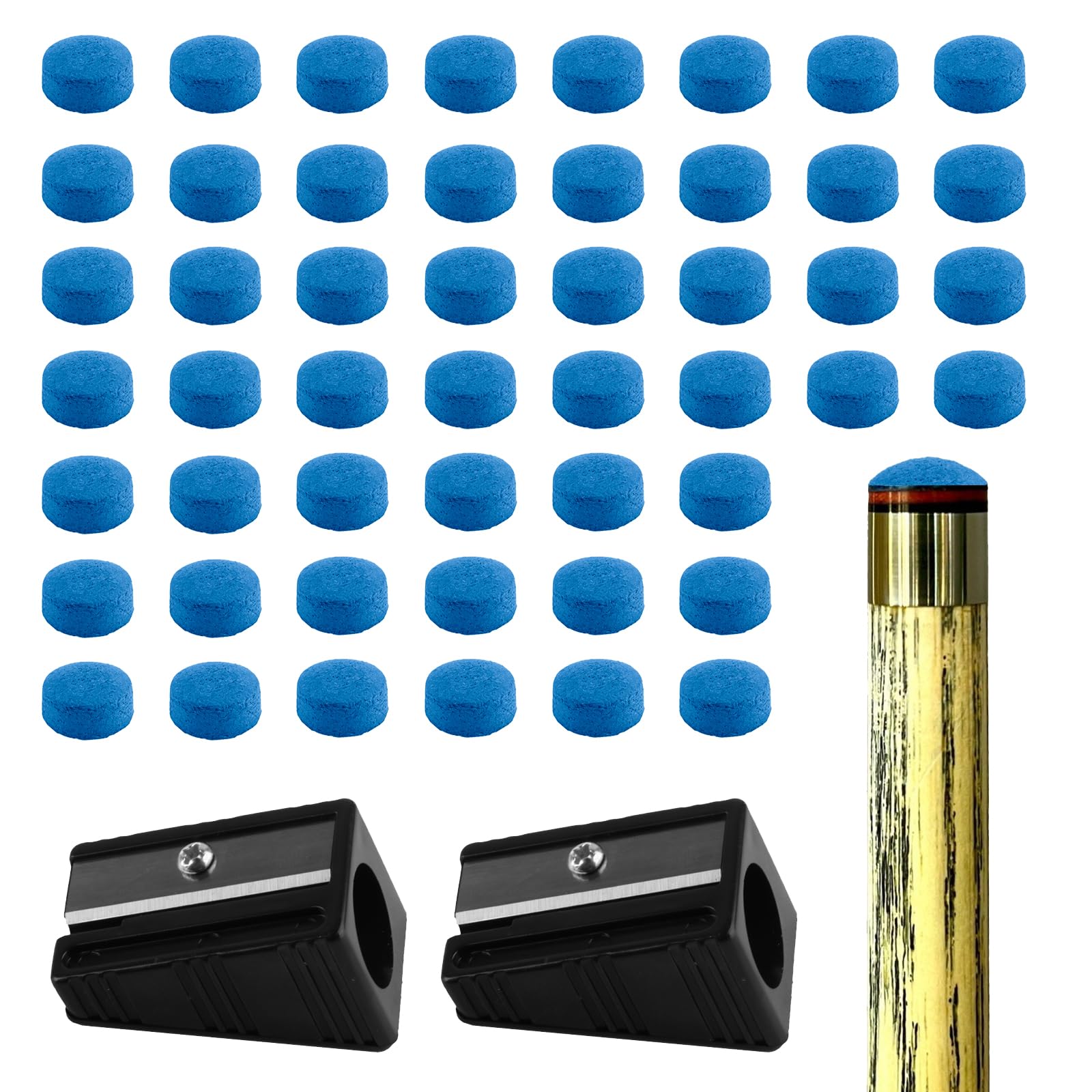 Jiujuda9 50 Pcs Pool Cue Tips, Snooker Cue Tips 10mm, Leather Blue Diamond Pool Tips Snooker Tips Billiard Tips Pool Stick Replacement Tips for Pool Cues Snooker Accessories, with 2 x Trimmers