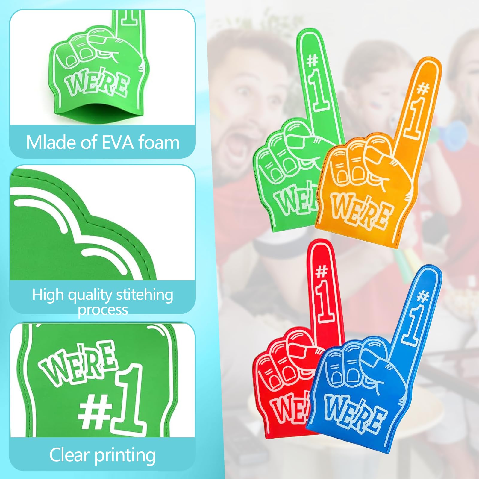 FunnAura 4 Pcs Gladiators Foam Finger, 4 Color Number 1 Giant Foam Hand for Sports Fan Accessories Party Props - Image 3