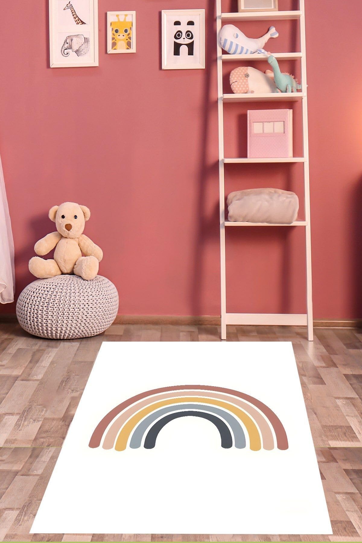 Pelangi Gökkuşağı Desenli Makrome Temalı Yıkanabilir Kaymaz Taban Leke Tutmaz Çocuk Odası Halısık, Çok Renkli-Beyaz 160 x 240, 76420271602401