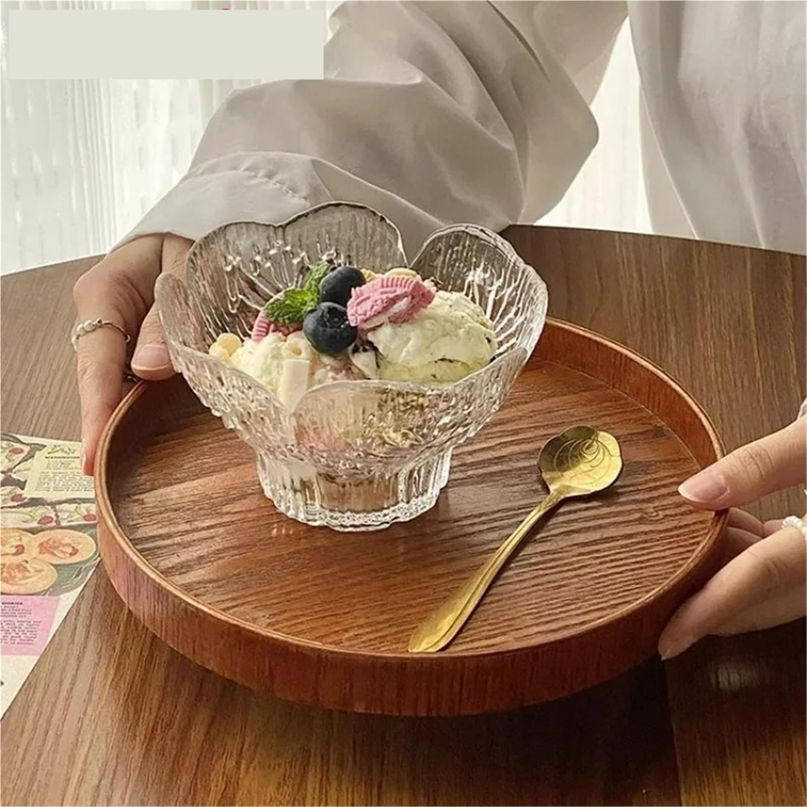 Coppe Gelato 2 Ciotole da Dessert in Vetro Goffrato Petalo Ciotole Trasparenti Ciotole for Gelato Ciotole for Macedonia Accessori da Cucina per Dessert(2 clearA)