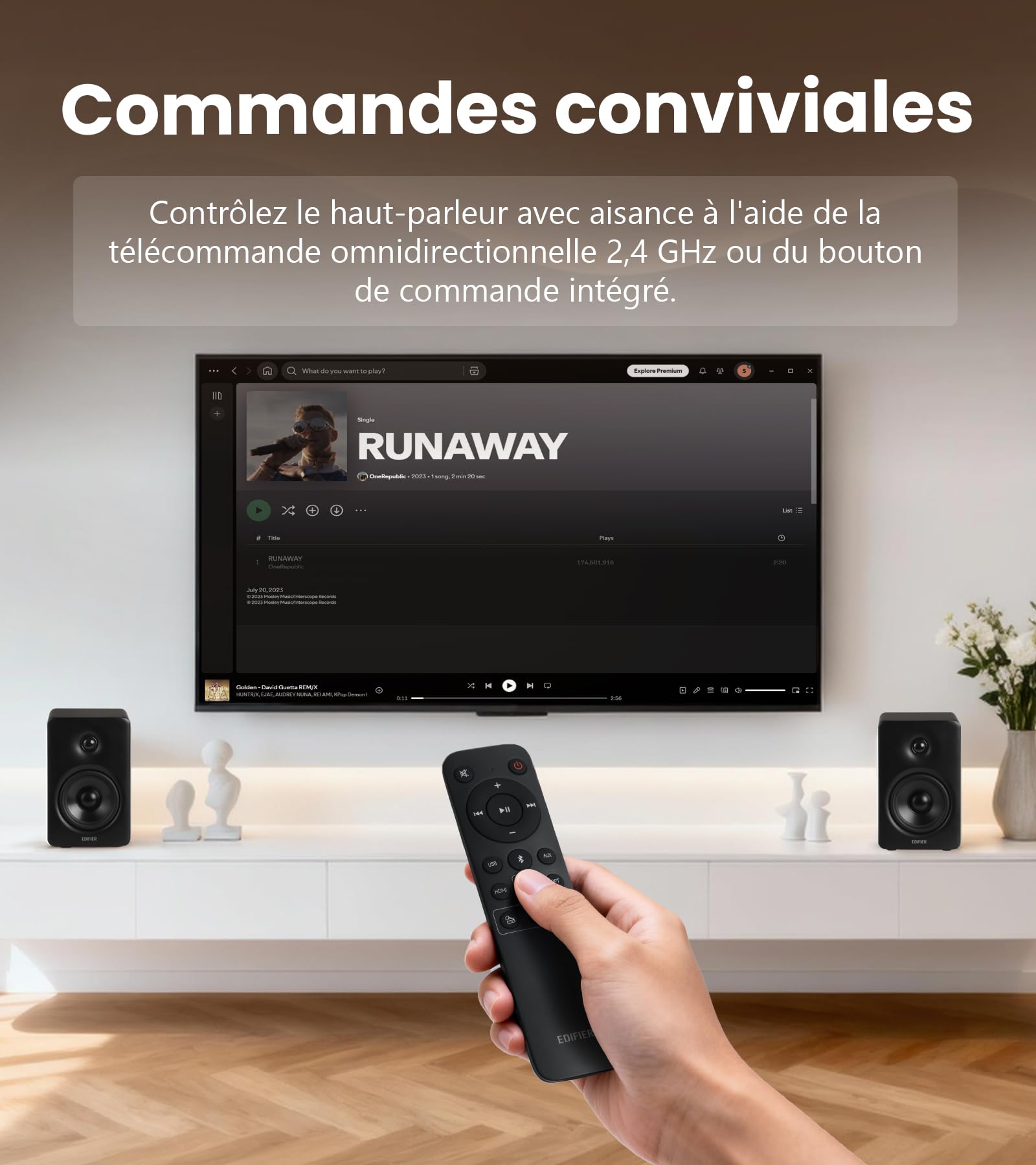 Edifier M90 Enceintes de bibliothèque, 100W RMS, Hi-Res Audio, LDAC, Bluetooth 6.0, HDMI eARC, Optique, USB-C, AUX, Sortie Caisson, télécommande-Noir
