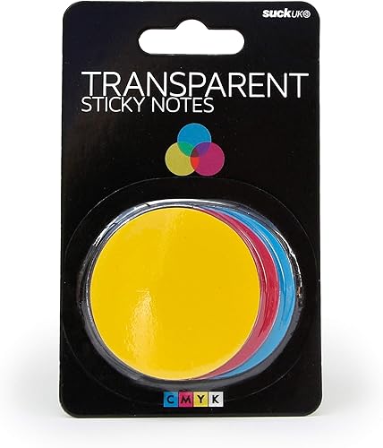 Suck UK CMYK - Notas adhesivas transparentes | Bloc de notas autoadhesivo en colores vibrantes | Cian/Magenta/Amarillo | Capa para hacer colores del