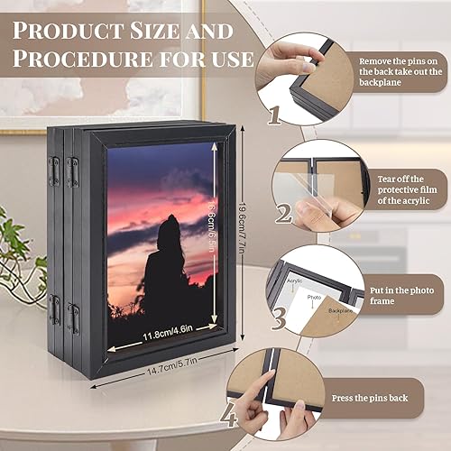 Miniatura 5 de Marco de fotos con 5 bisagras, marco de fotos plegable de 5 x 7 pulgadas con acrílico de alta definición, decoración de escritorio de collage de