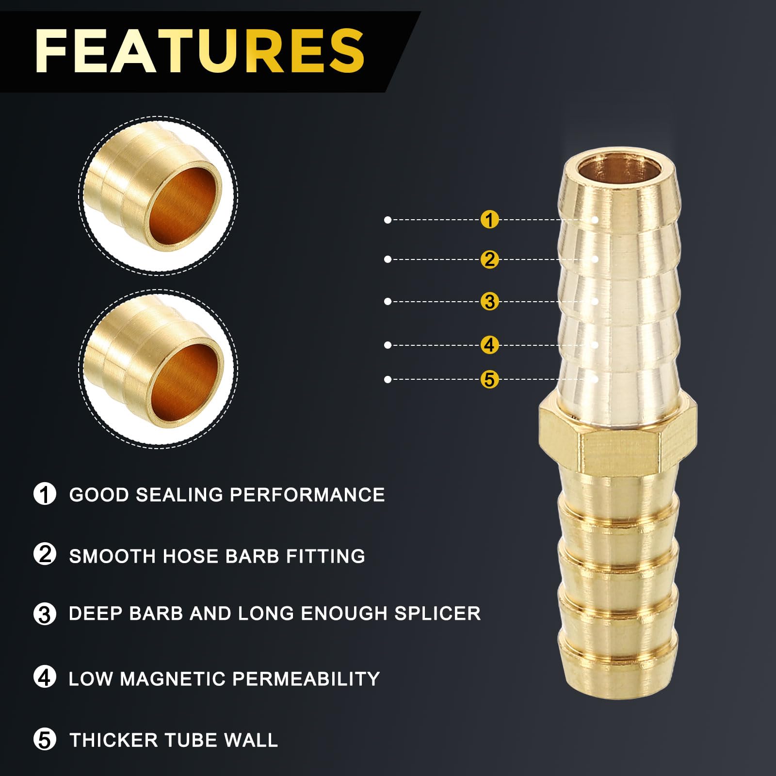 METALLIXITY 10Pcs Brass Hose Barb to Adapter 3/8" Barb x 3/8" for Automotive Motorcycle, Marine, Truck, RV Fuel Systems - Image 3