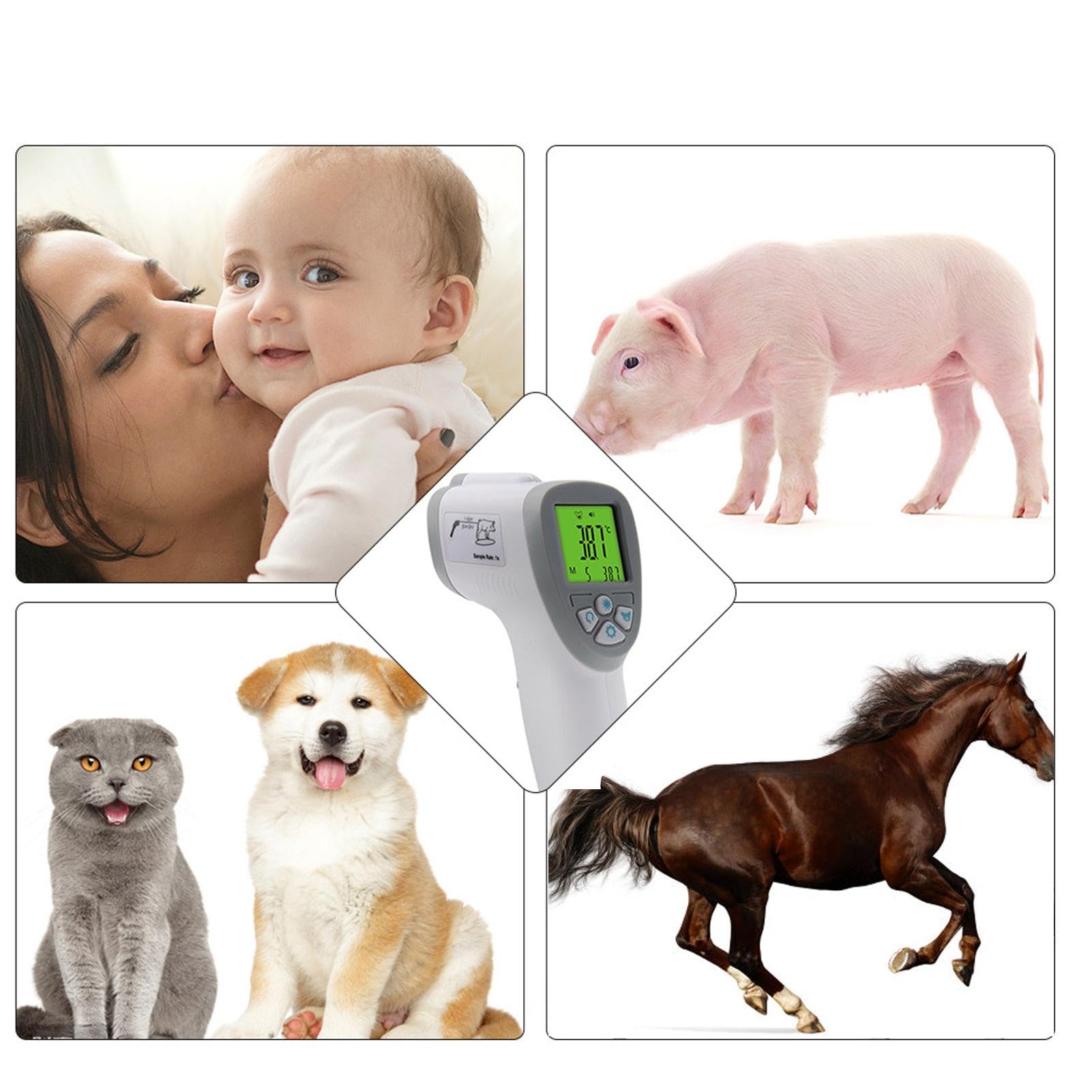 Termometro a Infrarossi Senza Contatto, Termometro per Animali Domestici, Tester della Temperatura Corporea a 3 Modalità per Veterinario, Termometro Digitale Senza Contatto per Maiale, Pecora, Cane
