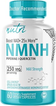 Nutri NMNH 250 mg Supplement - 25x more Bioavailable, with Piperine & Quercetin Phytosome - Boost NAD+ 40% more with Dihydronicotinamide Mononucleotide - 60 Capsules - 3rd Party Tested & GMP Certified
