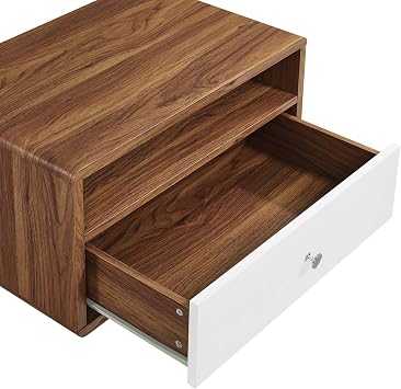 Modway MOD-7059-WAL-WHI Transmit Wall Mount Nightstand, Walnut White