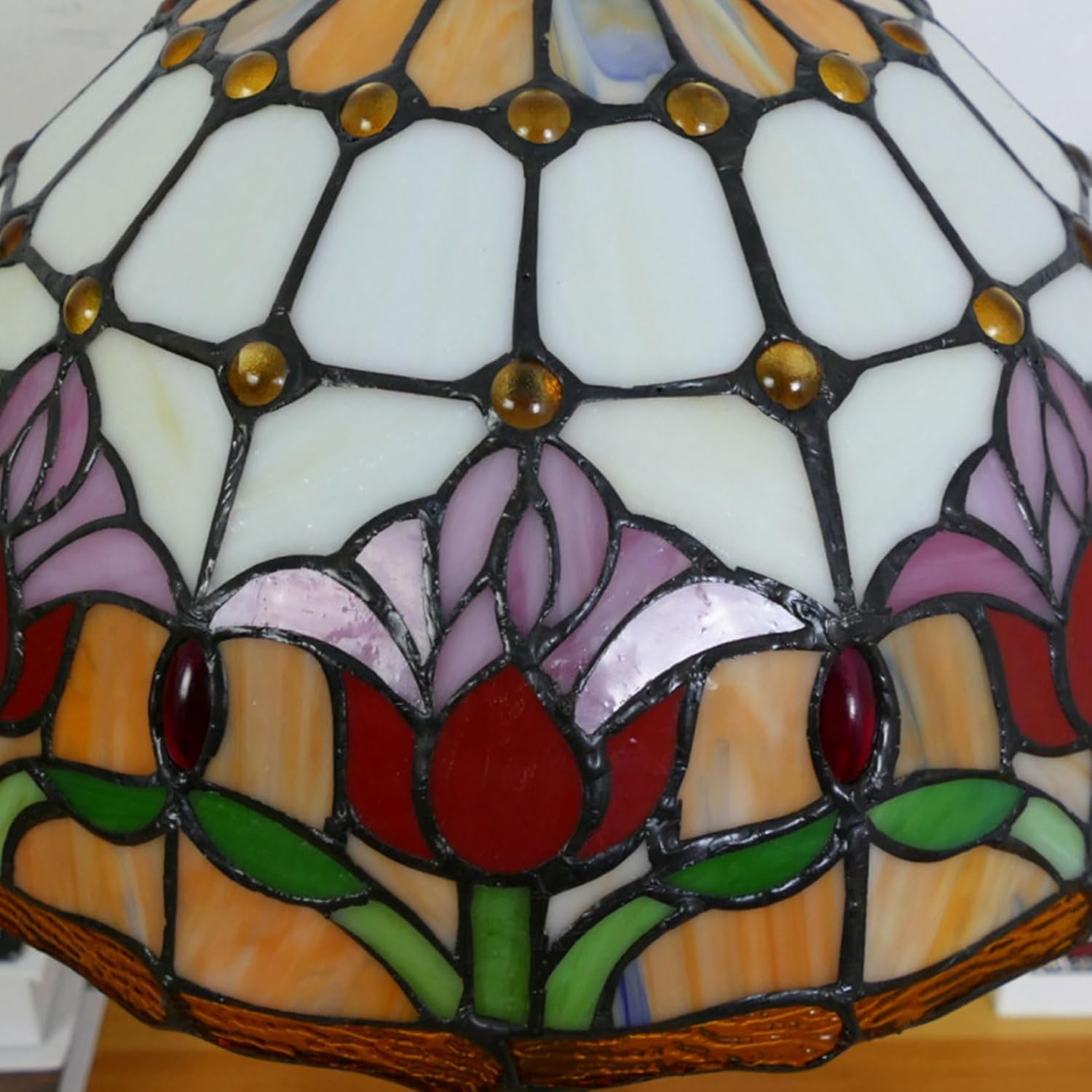 12 Inch Tulip Stained Glass Lamp Shade Only, Tiffany Style Floral Lampshades Replacement, Retro Lamp Cover Accessories Fit for Table lamp Pendant Light Ceiling Fixture,Orange