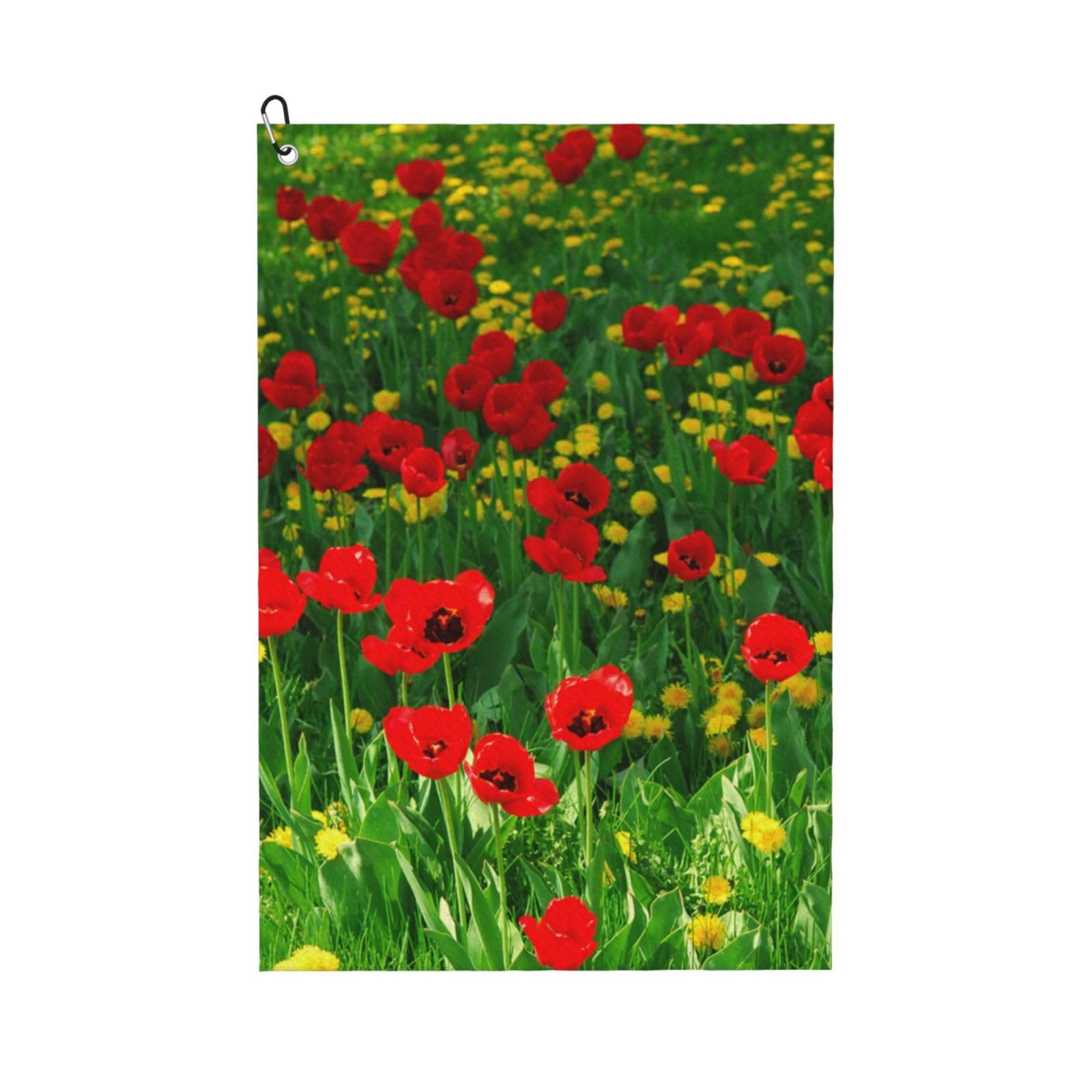 Hnnkloy Red Poppy Field Farm Meadow Landscape Print, 16x24 in Portable Waffle Golf Towels with Carabiner Clip for Golf Bag