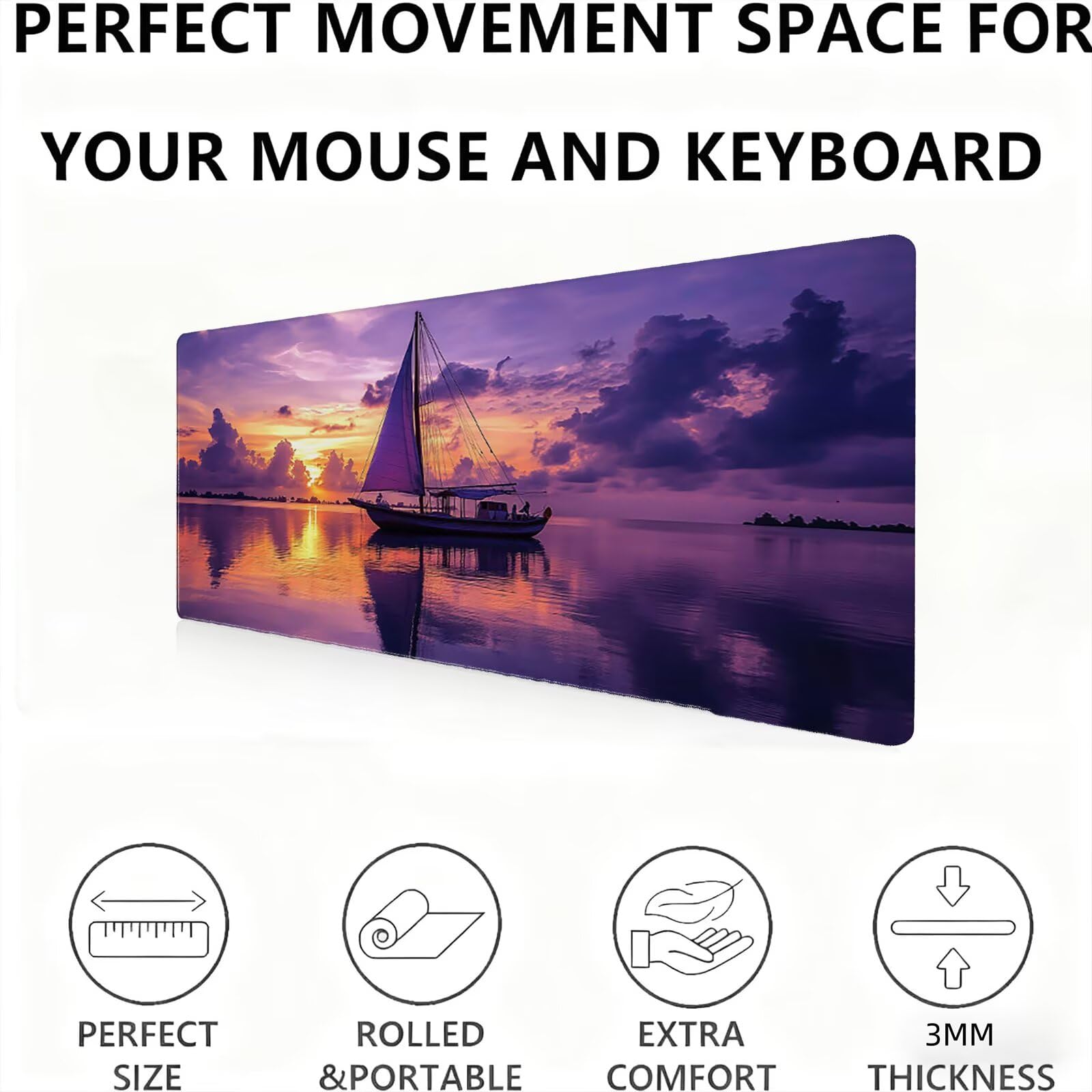 Podkładka pod mysz XXL piasek/zachód słońca 1500 x 800 mm duża podkładka pod mysz szyte krawędzie wodoodporna antypoślizgowa duże rozszerzone akcesoria biurowe PC, poprawia dokładność i szybkość. j0zj