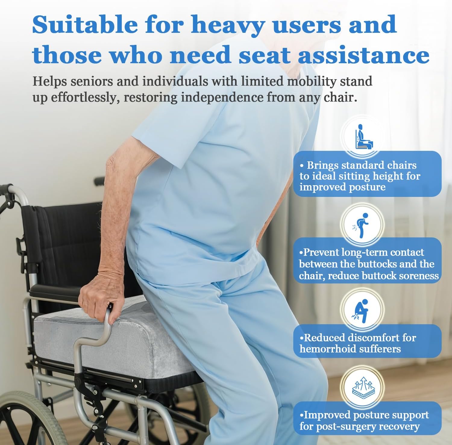 Adult Booster Seat Chair Riser Cushion for Elderly Adult, Extra Thick & Large Office Chair Wheelchair Pads, Height Lift Foam for Heavy Short People Back Tailbone Sciatica Pressure Relief