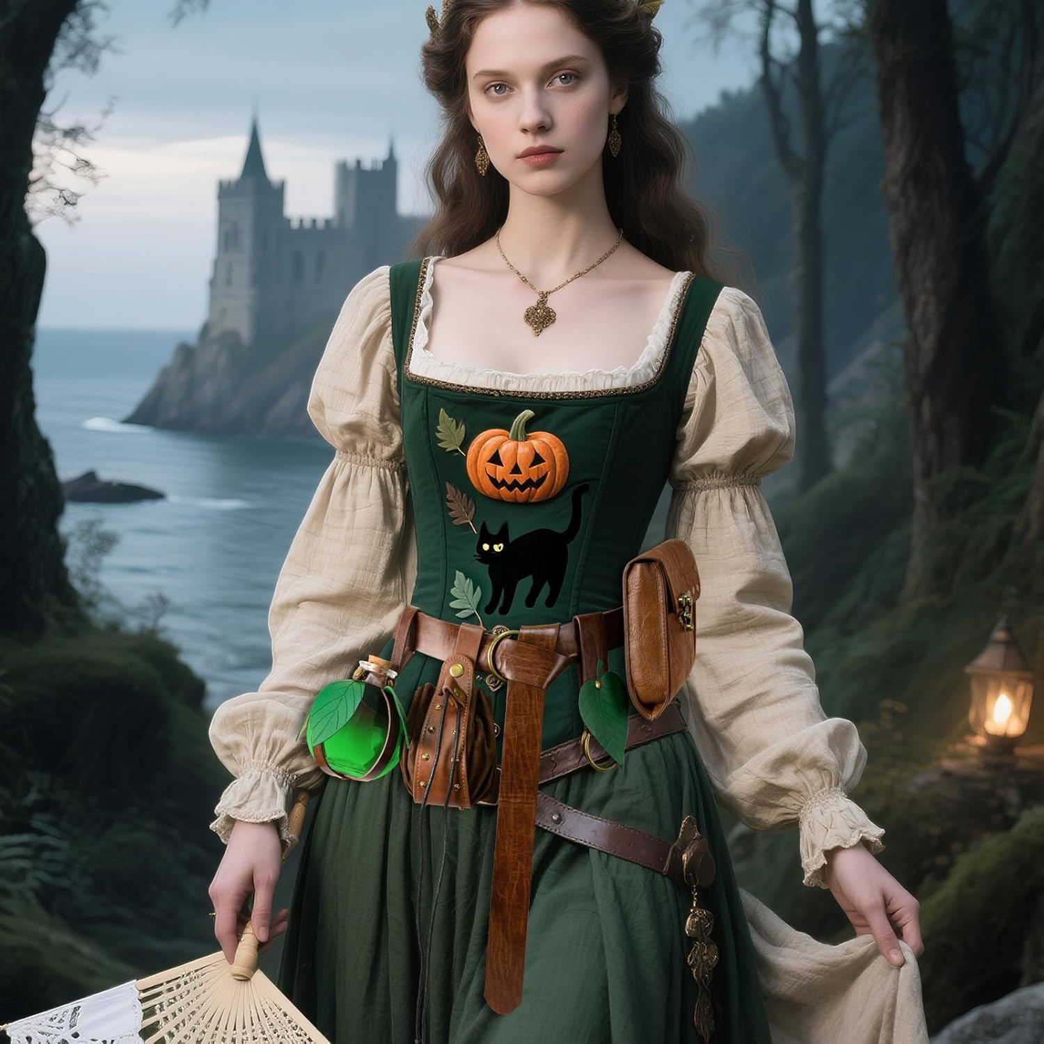 Women Medieval Leather Belt Potion Bottle Bag, Renaissance Faire Belt Pouch Skirt Hike Set, Medieval Festival Cosplay Halloween Costume Accessories - Image 6