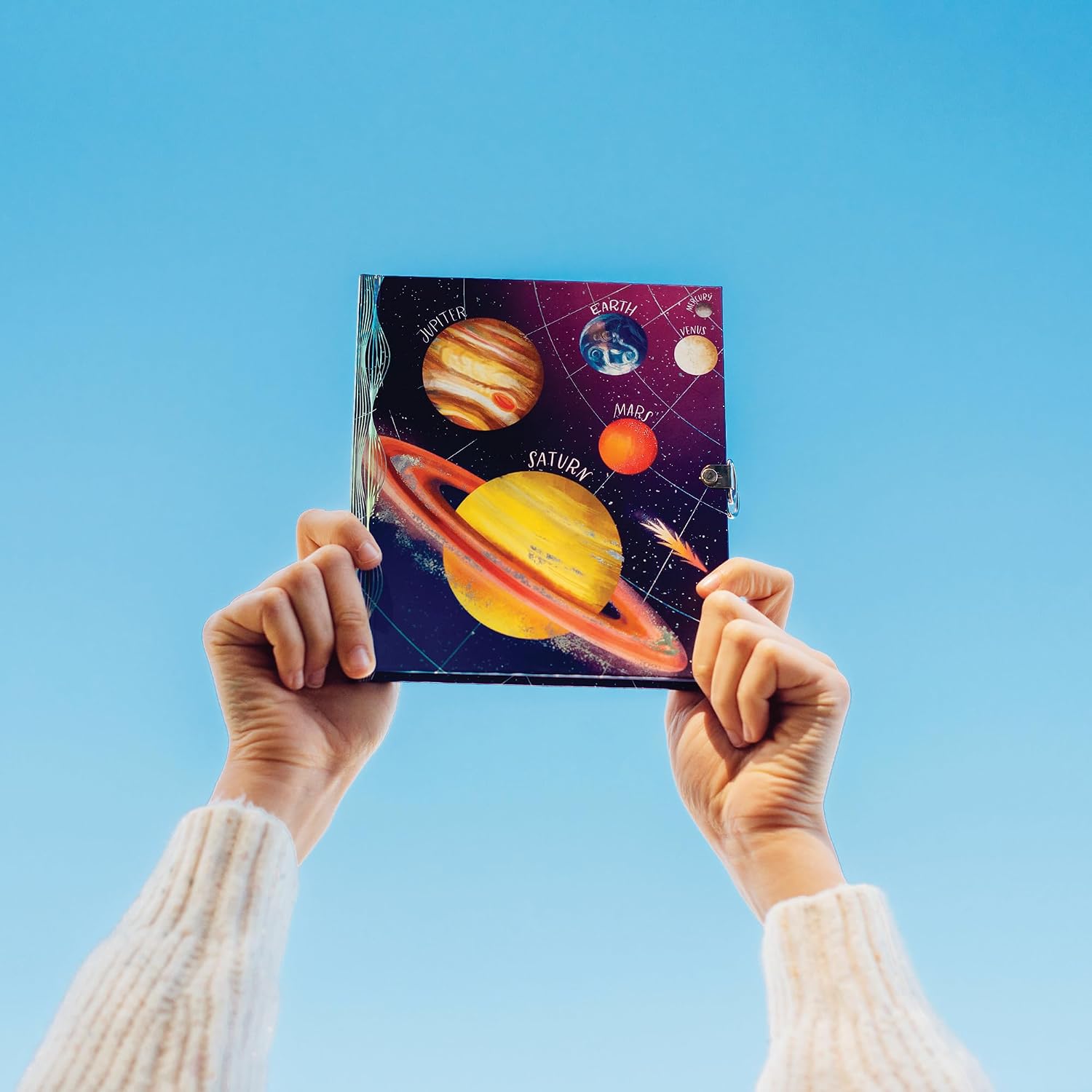 eeBoo: Space Journal with Lock & 2 Keys – 176 Lined Pages, 6.25 x 5.5 Hardcover Foil-Stamped Solar System Secret Diary for Kids & Teens