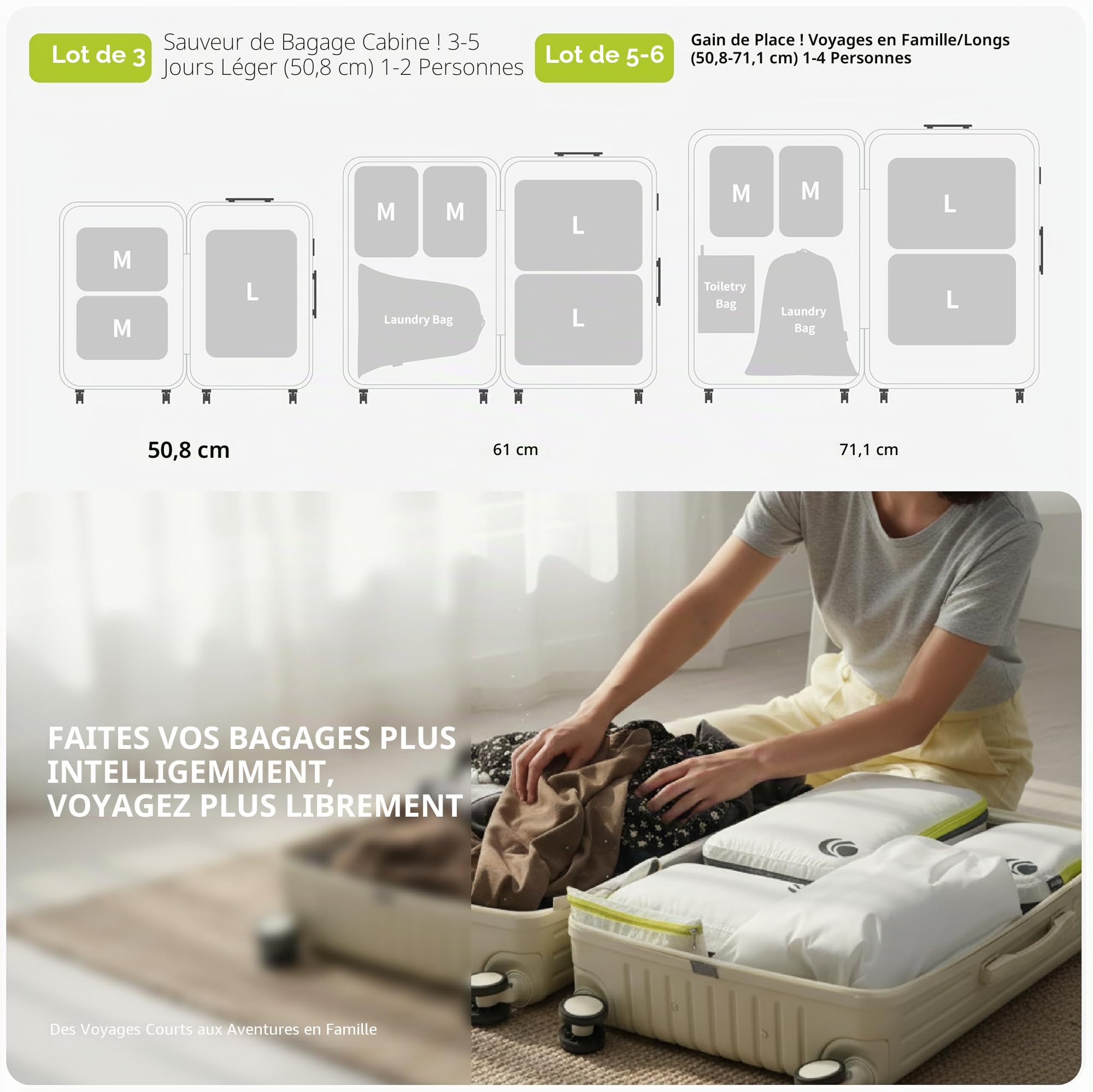 Cipway Lot de 6 cubes d'emballage par compression, organiseurs de voyage ultra légers et extensibles pour bagages à main (blanc 6 pièces)