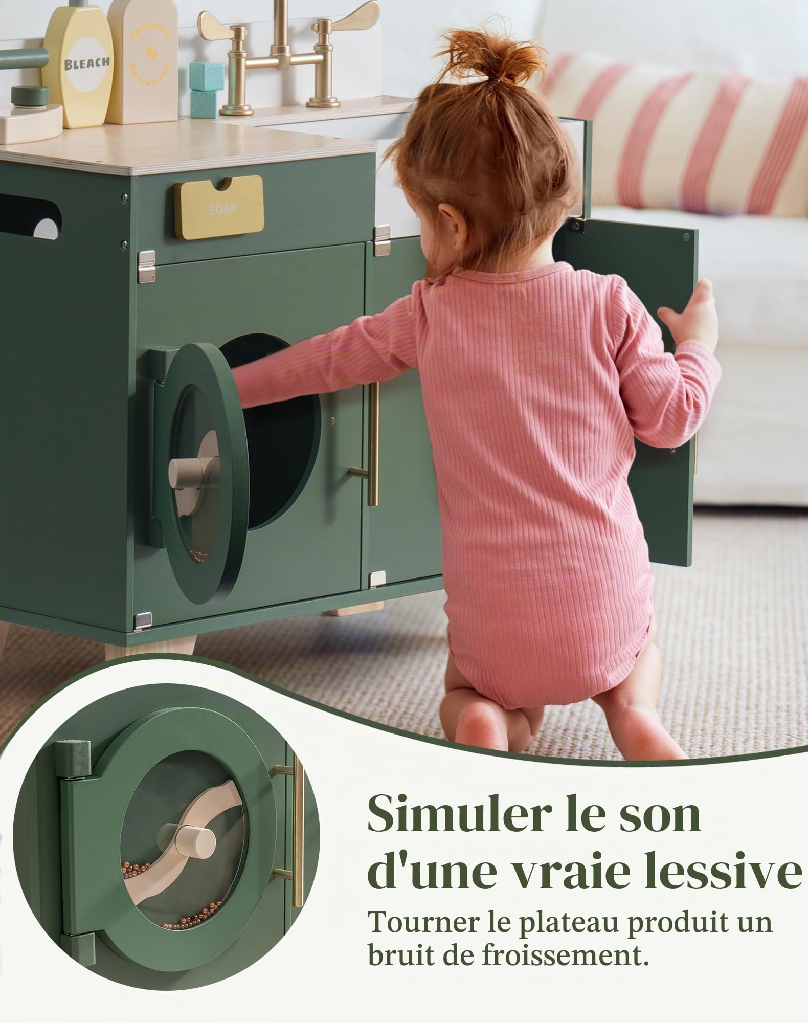 Robud Cuisine Enfant en Bois Accessoires - Machine a Laver Enfant Jouet - De Cuisine pour Enfants - Jeu De Rôle en Bois - avec Accessoires - Cadeau pour Enfants
