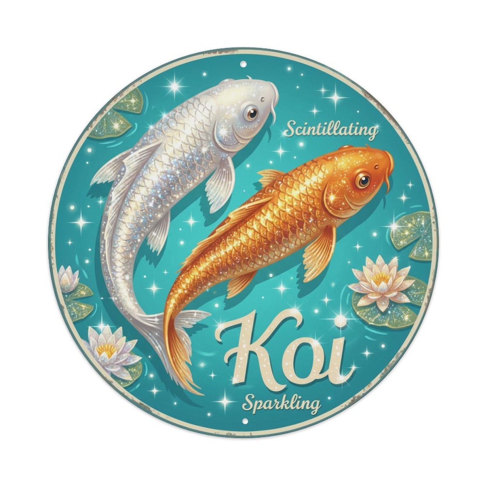 Metal Tin Sign Koi Fish Smooth Silky Polished Japanese Art