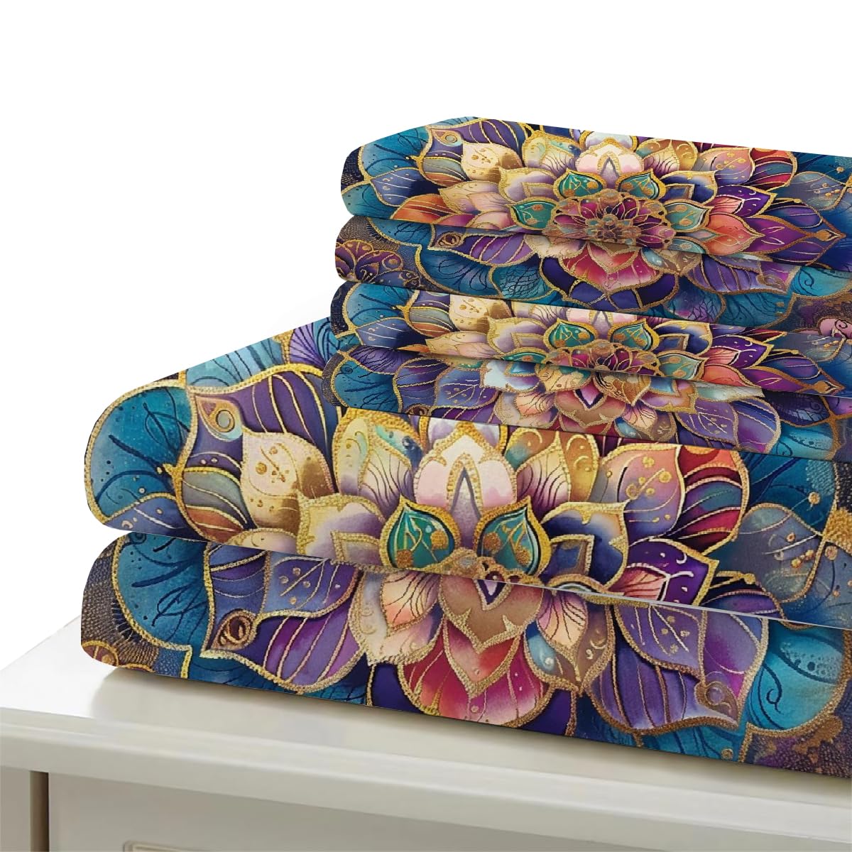 3D Mandala Bettwäsche Set 135x200 cm 4teilig Microfaser Warme Sommer Weich Bettwäsche Retro Floral Bettbezug Kinderbettwäsche mit 2 Kissenbezug 50x75 cm（Stil 211-17）