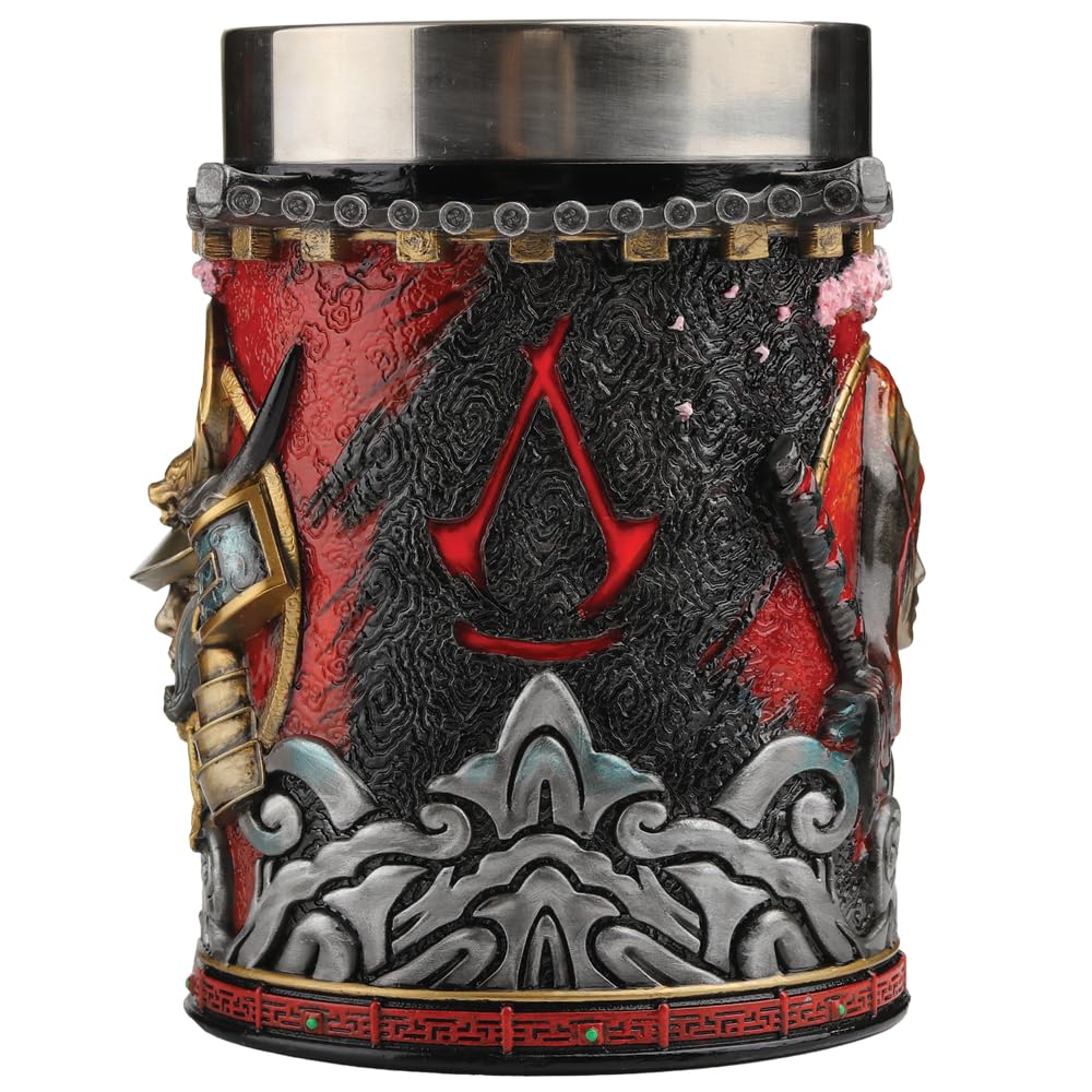 Nemesis Now Assassin's Creed Shadows - Boccale da birra in resina, arancione, ufficiale Assassin's Creed, inserto rimovibile in acciaio inossidabile, fuso in resina di alta qualità, sapientemente