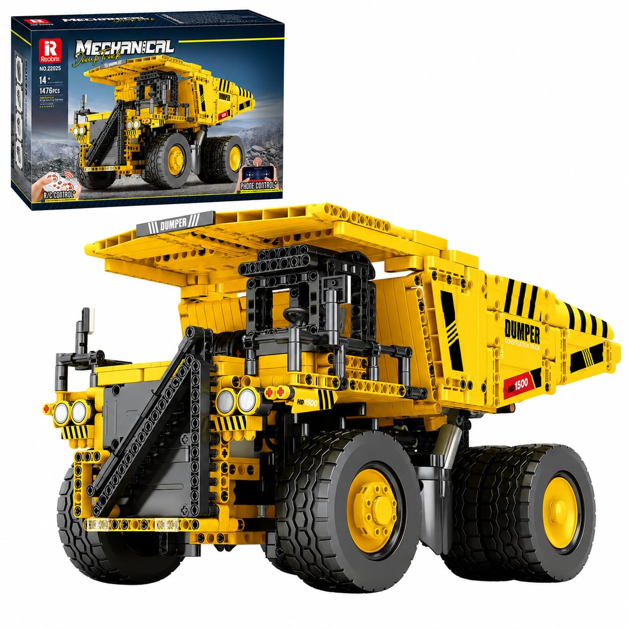 Reobrix Technik Dumper Bausteine, Bergbau Muldenkipper Bausteinset 22025, Autotransporter Konstruktionsfahrze für Erwachsene