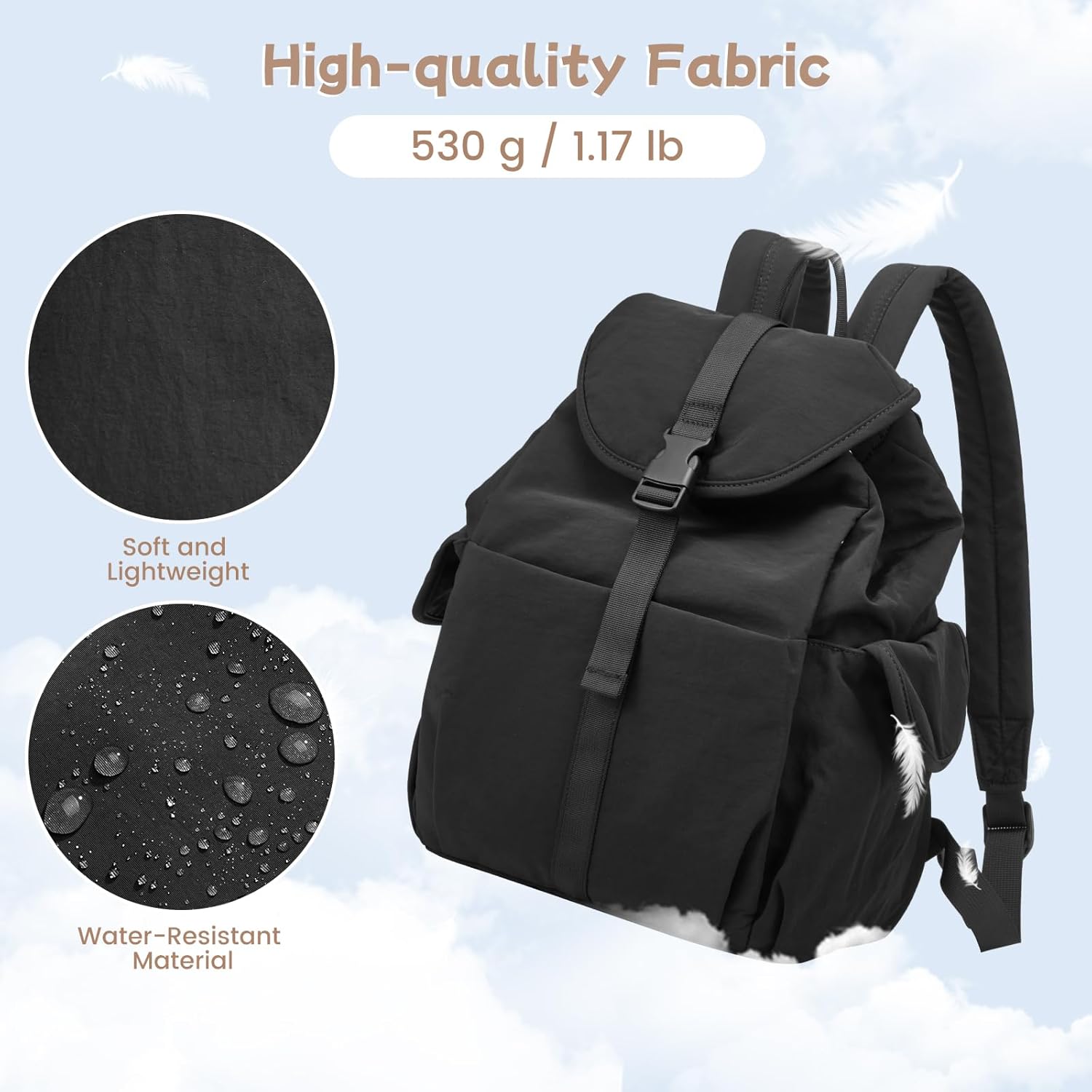 G4Free Small Backpack for Women, Nylon Casual Daypack for Work Travel Campus, Black