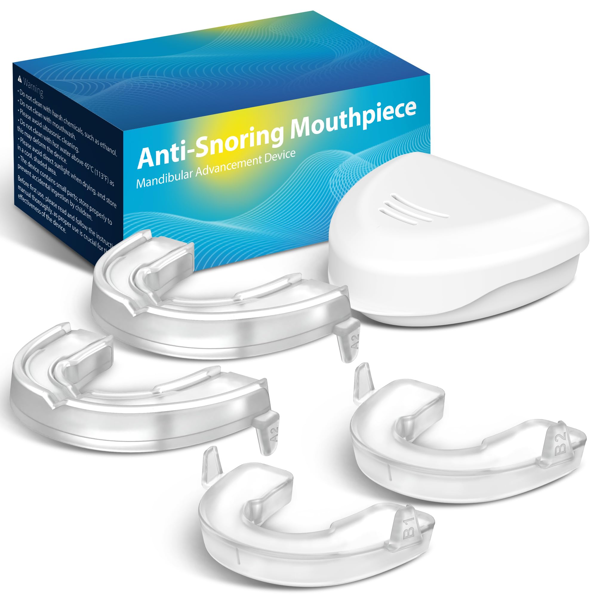 Anti Snoring Mouthpiece(2-Pack 3-4 mm), Anti Snoring Mouth Guard for Sleeping and Sleep Apnea Relief, Mandibular Advancement Device, Reduce Snoring Aid for Men and Women, Home & Travel Use